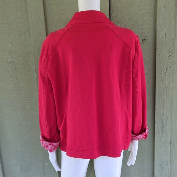 CHICO'S Red Adjustable Sleeve Cotton Blend Spring Jacket Sz 3P or US XLP 16P - Picture 3 of 4
